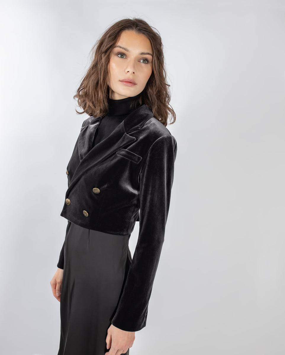Velvet cropped blazer sale