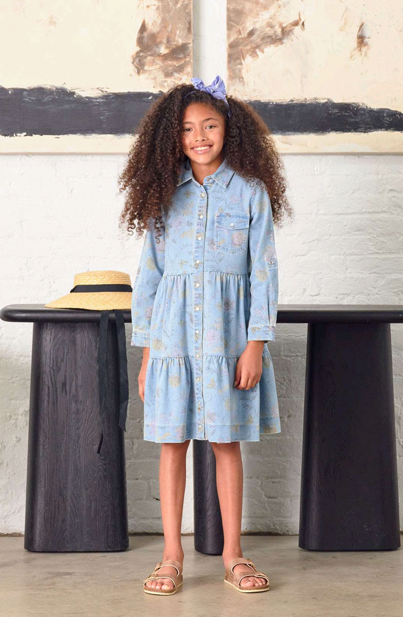 Lady Cute Denim Dress Girls' Denim Dress With Blue Sequins Petite Kingdom Lady Cute Denim Dress Girls' Denim Dress With Blue Sequins Petite Kingdom