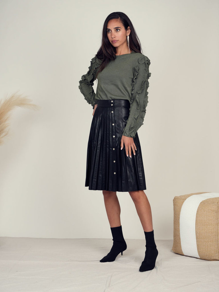 Tiered Snap Button Leather Skirt - Women - Ready-to-Wear