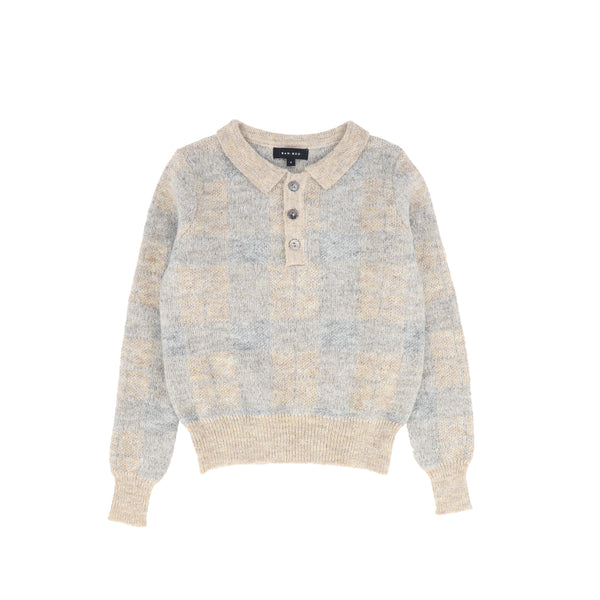 Bamboo Plaid Knit Collar Sweater