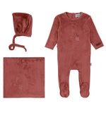 Bondoux Paci Embroidered Velour Footie, Bonnet & Blanket