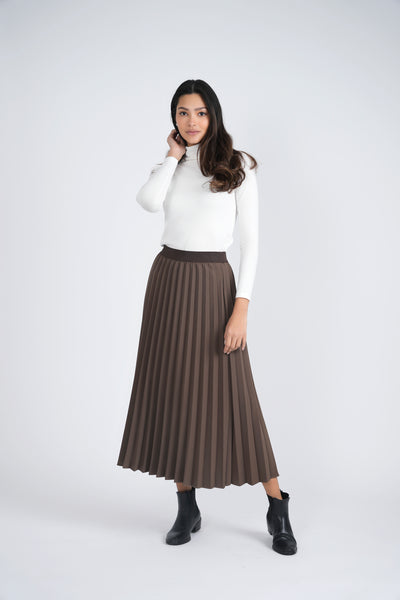 Moss Leather Pleated Skirt