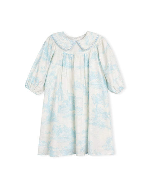 One Child Linen Toile Stitch Detail Dress