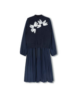 Minimal Pleated Dress w/ Floral Detail Vest