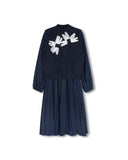 Minimal Pleated Dress w/ Floral Detail Vest