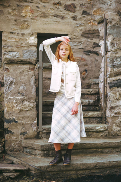 Valentina Flower Sweater w Plaid Skirt Set