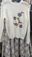 Valentina Flower Sweater w Plaid Skirt Set