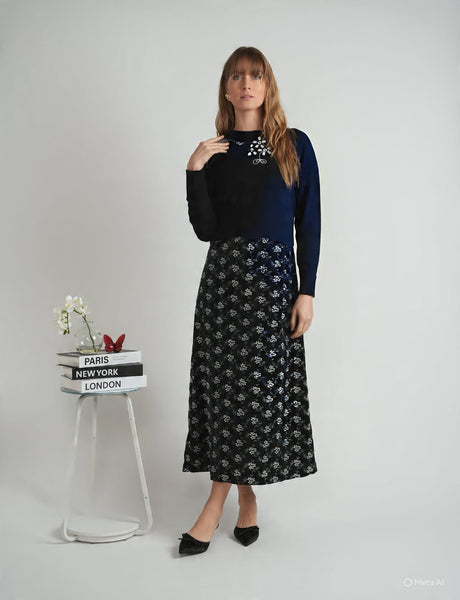 Birt UK Velvet Embroidered Flowers Jumper