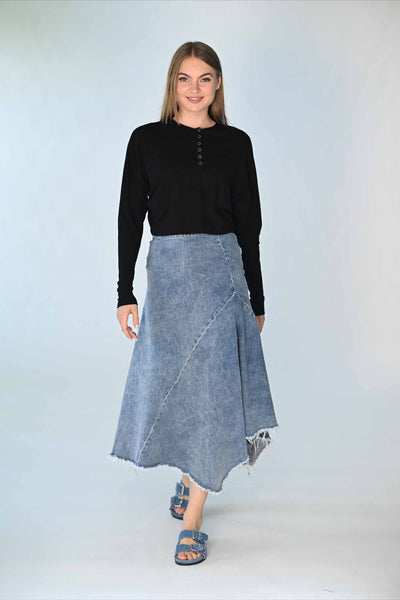 Monn Frayed Asymmetric Denim Skirt