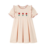 Nou Nelle Pleated Embroidered Dress Short Sleeve