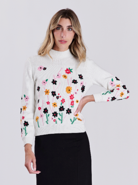 OOTD Embroidered Flowers Sweater