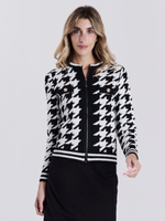 Draw Houndstooth Zipper Front Sweater