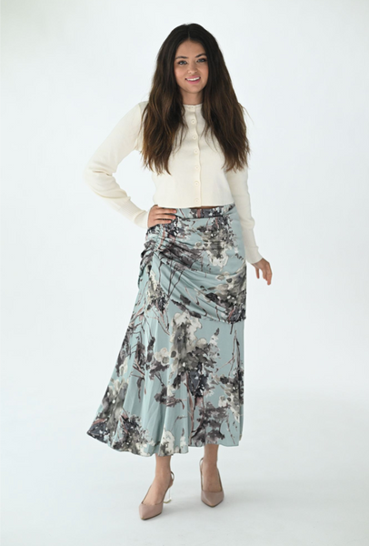Static Gathered Silky Floral Skirt