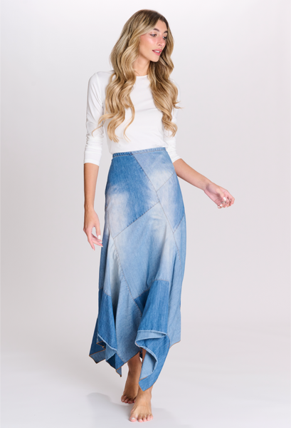 Pascal Paneled Denim Handkerchief Hem Skirt