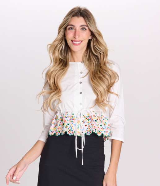 OOTD Top With Colorful Eyelet Border