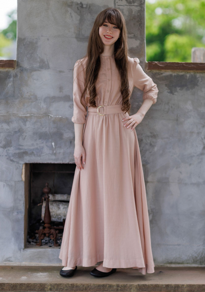 Lilac Belted Linen Dress