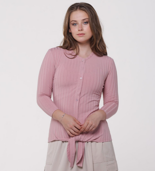 Lilac Ribbed Tie Waist Top