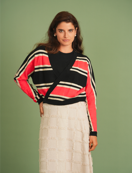 Noni Pointelle Stripe Wrap Top