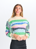 Paper Parachute Striped Sweater With Fringes