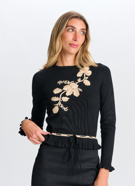 OOTD Embroidered Flowers Sweater