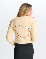 Parcelle Cable Knit Embroidered Flowers Sweater