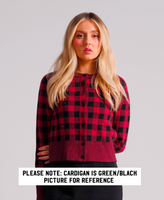 Cable Crewneck Plaid Cardigan