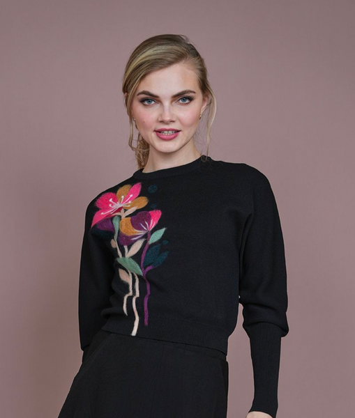 McQueem Embroidered Flower Sweater