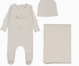 Bee & Dee Watercolor Bib Footie, Hat & Blanket