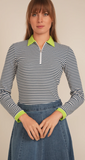 BuHu Stripe Rib Zipper Henley Tee