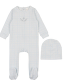 Bonjoy Dainty Grid Footie, Hat & Blanket Set