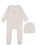 Bonjoy Dainty Grid Footie, Hat & Blanket Set