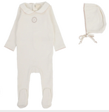 Lilette Velour Crest Emblem Footie & Hat Set