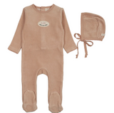 Lilette Velour Patch Footie & Hat Set
