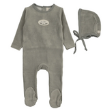 Lilette Velour Patch Footie & Hat Set