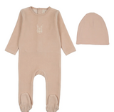 Lilette Velour Gingham Bunny Footie & Hat Set