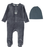 Lilette Velour Gingham Bunny Footie & Hat Set