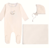 Mi Amour Rock A Bye Pointelle Footie, Hat & Blanket