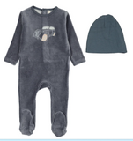 Lilette Stitched Graphic Velour Footie & Hat Set