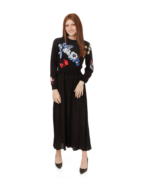 Donna Bella Floral Embroidered Knit Overlay Dress