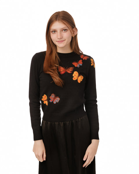 Donna Bella Felt Butterfly Print Sweater