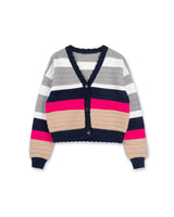 Beige Colorful Stripe Knit Cardigan