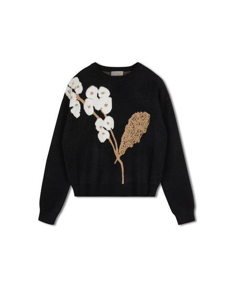 Tweed Citron Floral Applique Sweater