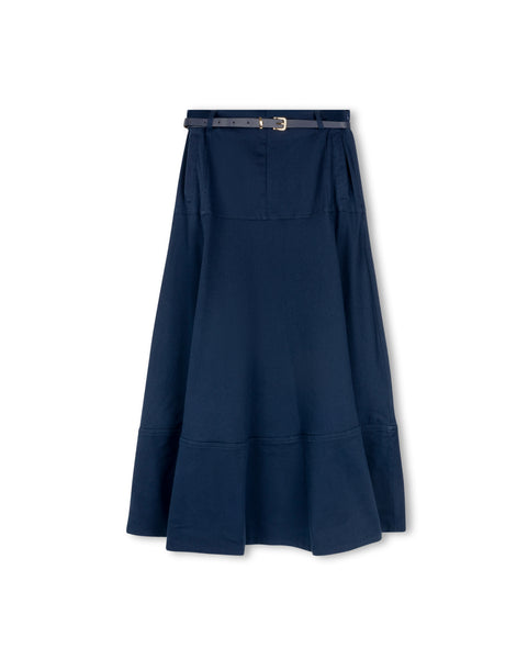 Beige Drop Seam Paneled Denim Skirt