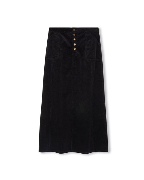 Slate Corduroy Stitched Detailed Maxi Skirt