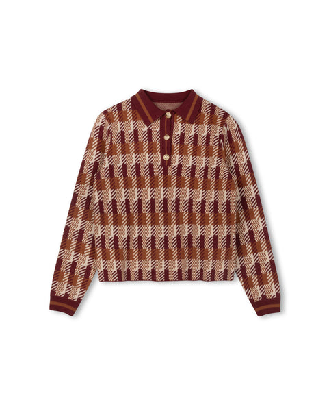 Nostalgia Knit Plaid Polo Top