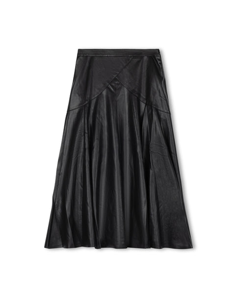 Story Rounded Cross Over Seam Leather Skirt