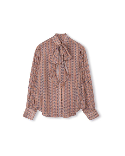 Portrait Neck Tie Silk Blouse