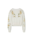 Portrait Floral Knit Scalloped Crew Neck Top