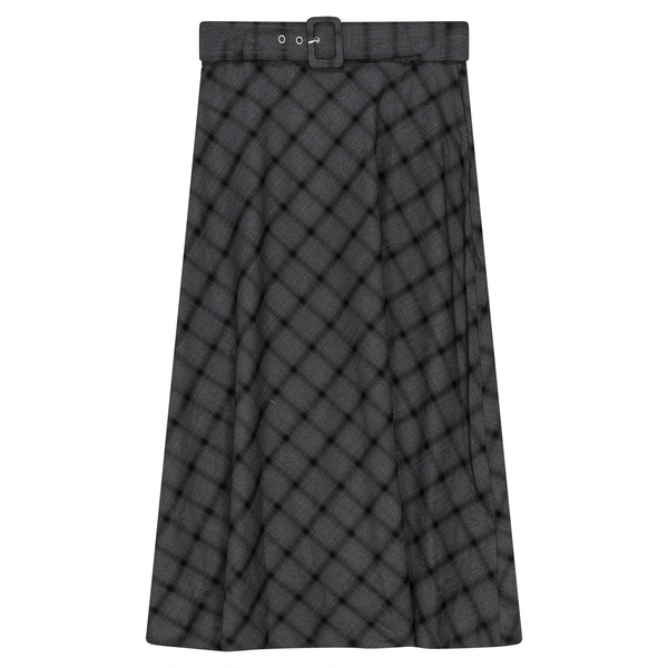 Midi Plaid Belted Skirt