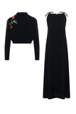 Versatile Jumper w Floral Applique Sweater Set